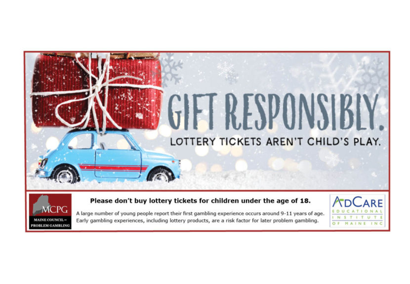 Image with text that says 'Gift Responsibly Lottery Tickets Aren't Child's Play'